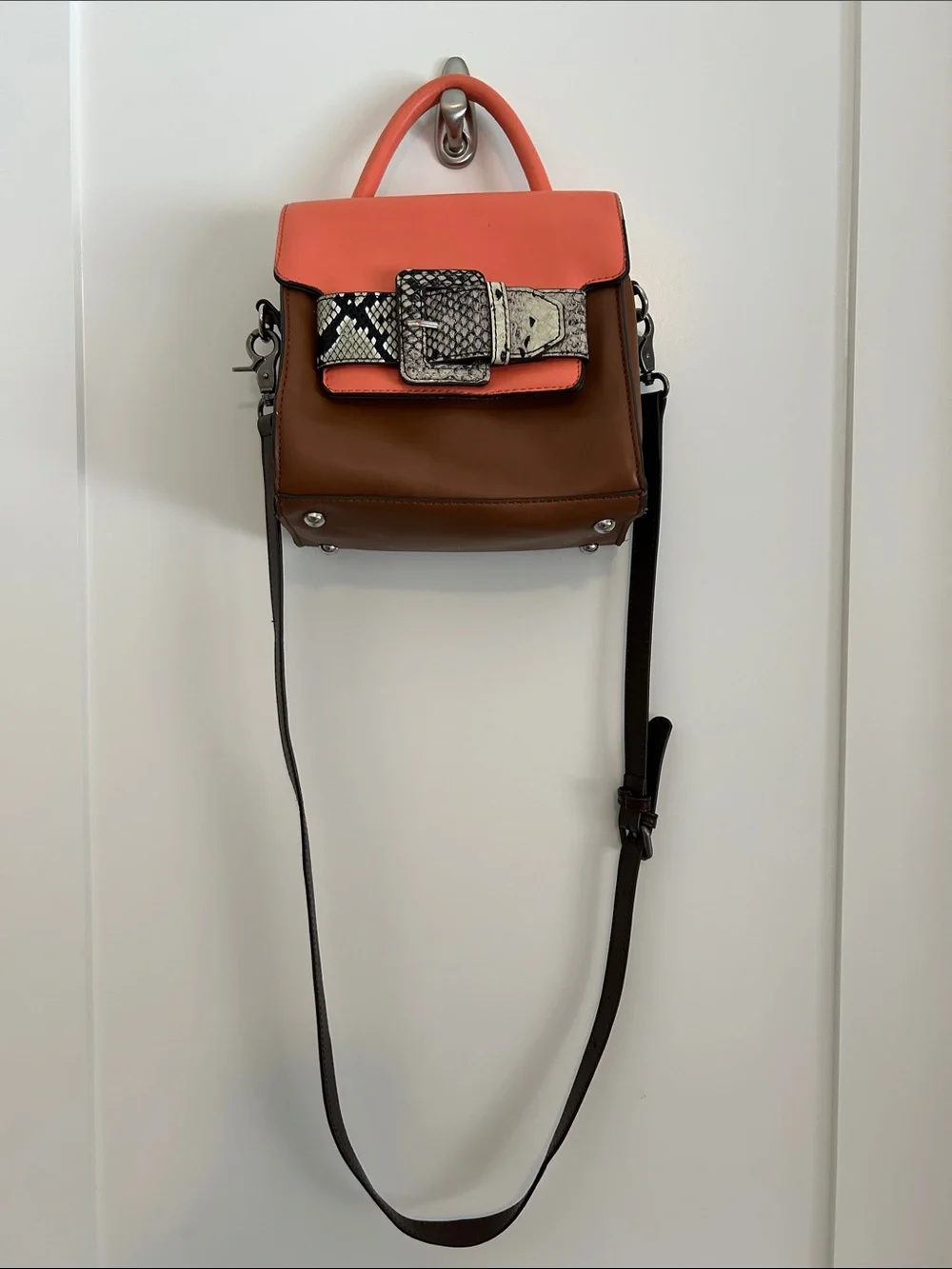 Christian Lacroix Top-Handle Satchel with Snake-Print Buckle